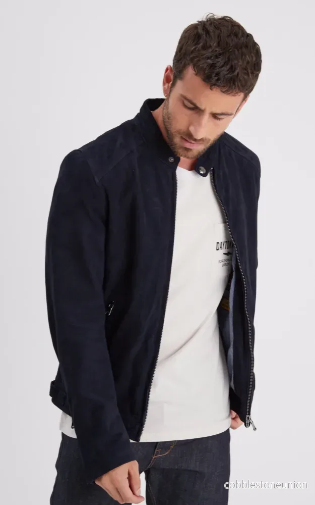 Delf Navy Blue Suede Jacket - Men - Bild 2
