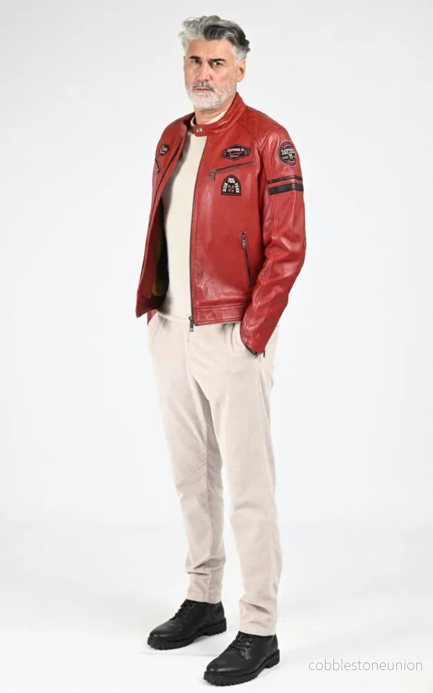 Red Nieto Leather Biker Jacket - Men - Bild 2