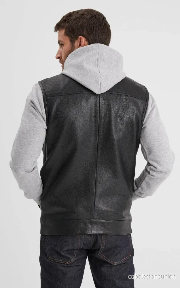 Hot Road Black Leather Biker Vest - Men - Bild 3