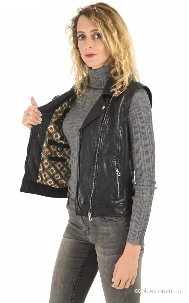Sarah Black Leather Biker Vest - Women - Bild 3