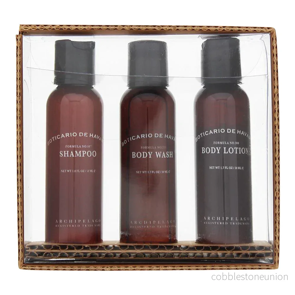 Set Archipelago: Boticario De Havana, hårschampo, skonsam rengöring, 53 ml + Boticario De Havana, detoxande, kroppstvätt, 53 ml + Boticario De Havana, återfuktande, kroppslotion, 53 ml