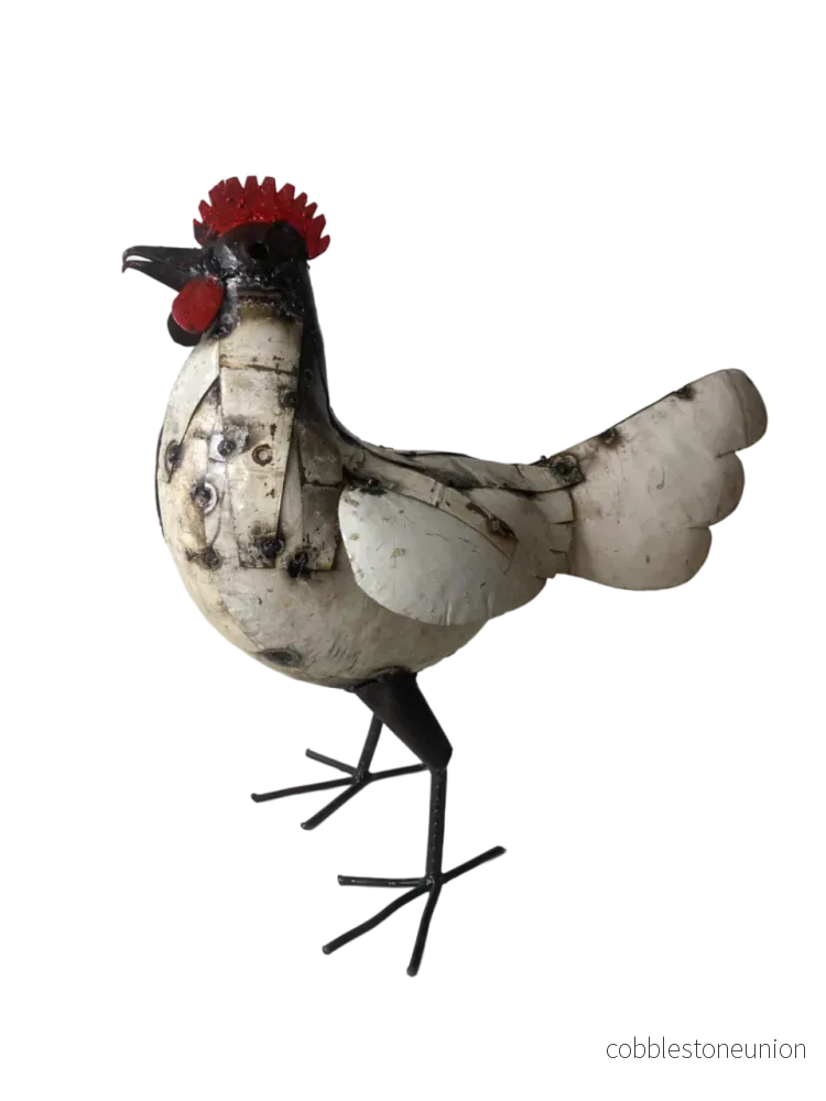 Höna Vit 43 cm – Handgjord Metallskulptur från Zimbabwe - Bild 2