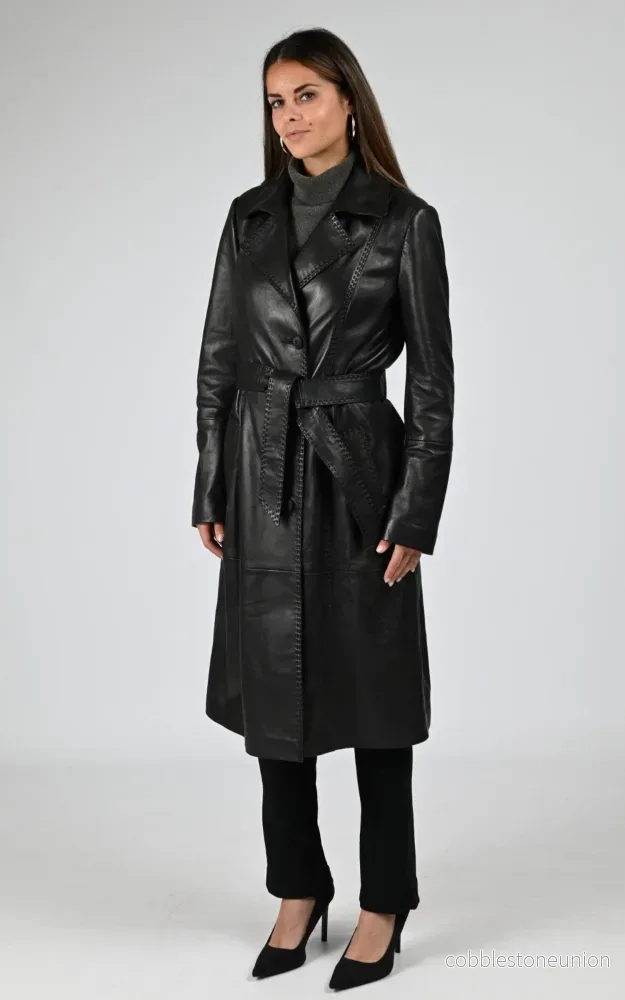 Black Long Lambskin Trench Coat – Women