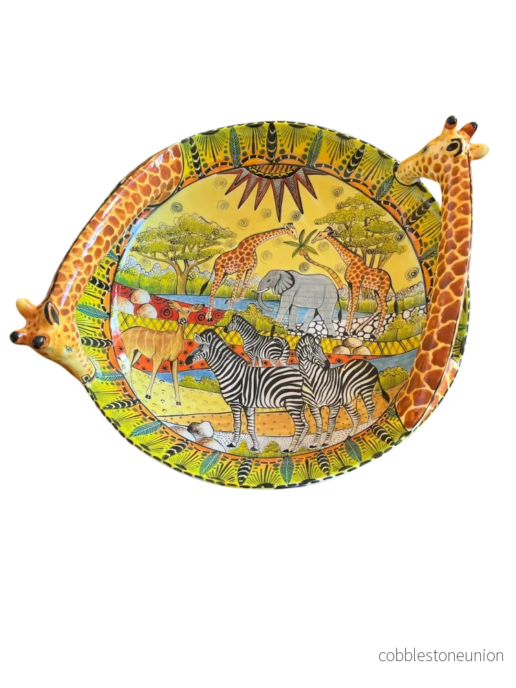 Skål med Giraffhandtag 35 cm - Handgjort Porslin Zimbabwe