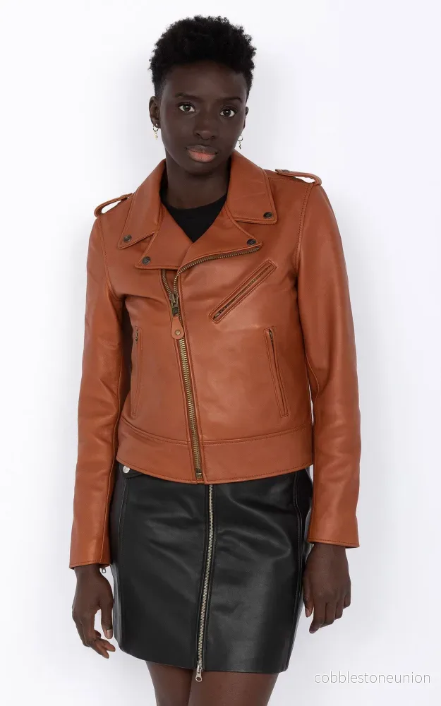 Cognac LCW1601D Leather Perfecto Jacket – Women