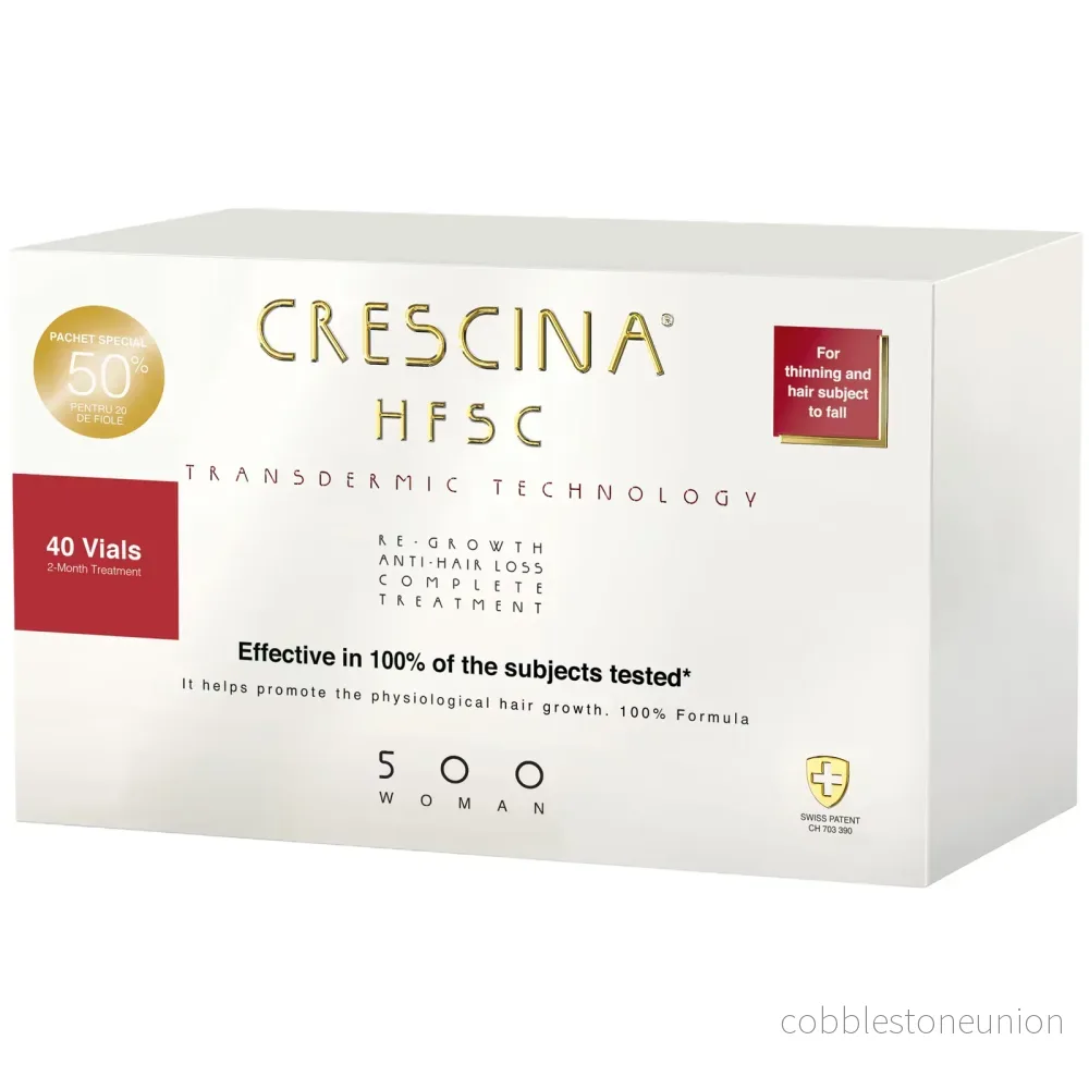 Labo Suisse, Crescina, Transdermic HFSC 500, Tillväxtstimulerande, Ampullbehandlingsserum, För hårbotten, För kvinnor, 20 + 20 st, 3,5 ml Labo Suisse, Crescina, Transdermic HFSC 500, Tillväxtstimulerande, Ampullbehandlingsserum, För hårbotten, För kvinnor, 20 + 20 st, 3,5 ml