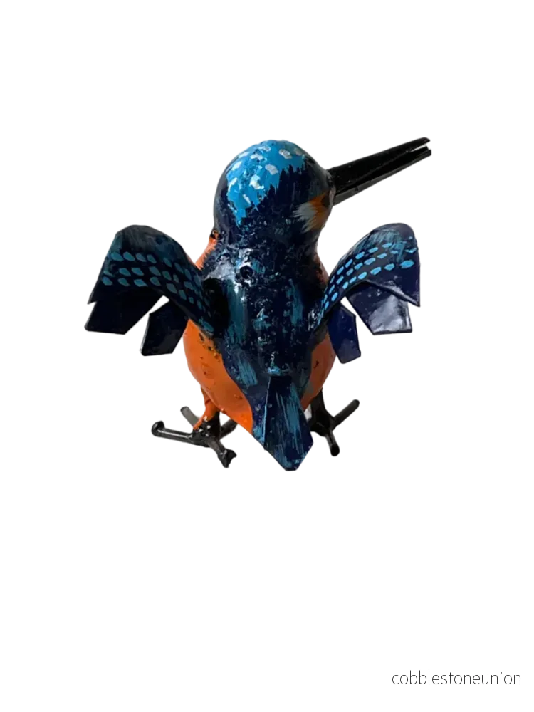 Kungsfiskare Flygande Målad 10 cm – Handgjord Metallskulptur från Zimbabwe - Bild 3