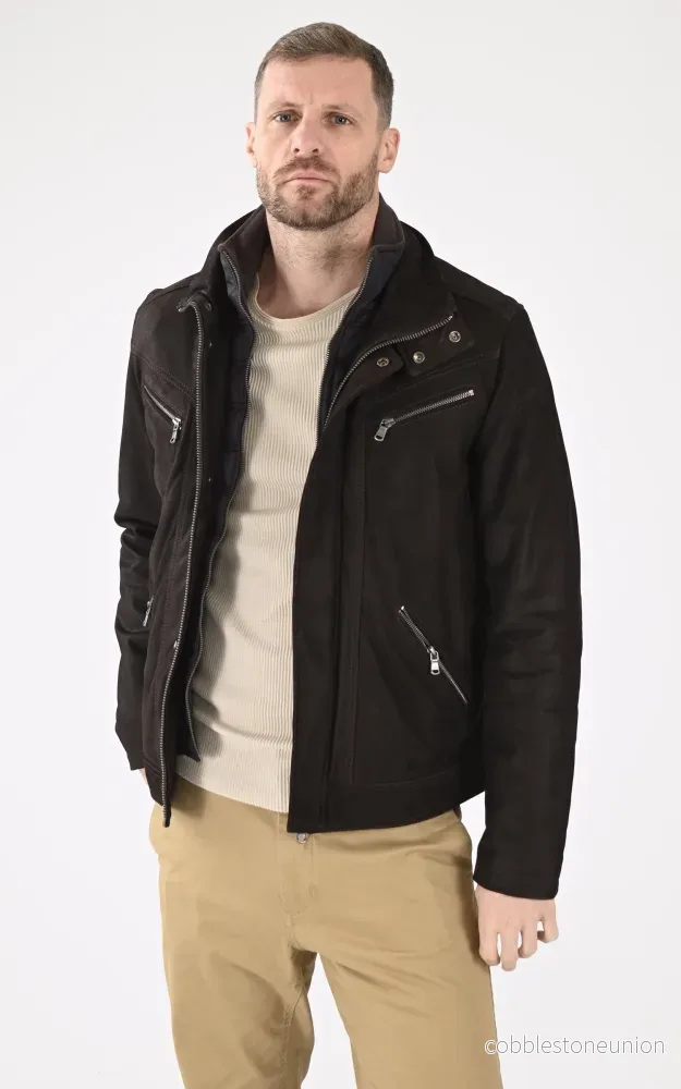 Falcon Brown Nubuck Leather Jacket – Men Falcon Brown Nubuck Leather Jacket – Men