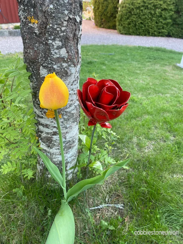 Blomma Ros Röd 90 cm - Återvunnen Metall Zimbabwe - Bild 3
