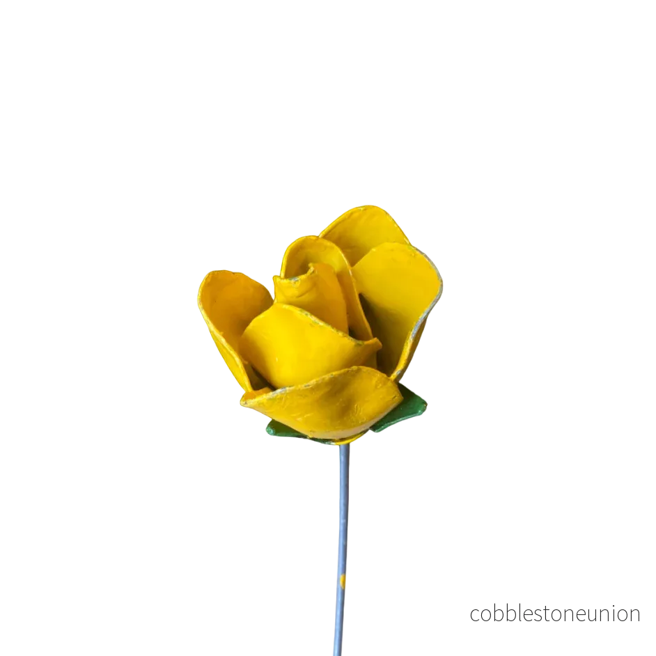 Blomma Ros Gul 80 cm - Återvunnen Metall Zimbabwe