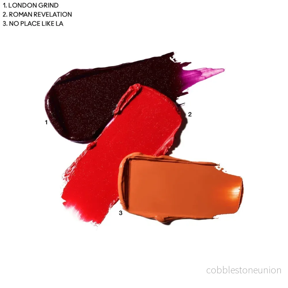 MAC, From Harris With Love, Lip Palette, Roman Revelation: Light Orange (Matte) + Nowhere to L.A.: Warm Nude (Amplified) + London Grind: Deep Purple (Amplified), 3 g - Bild 3