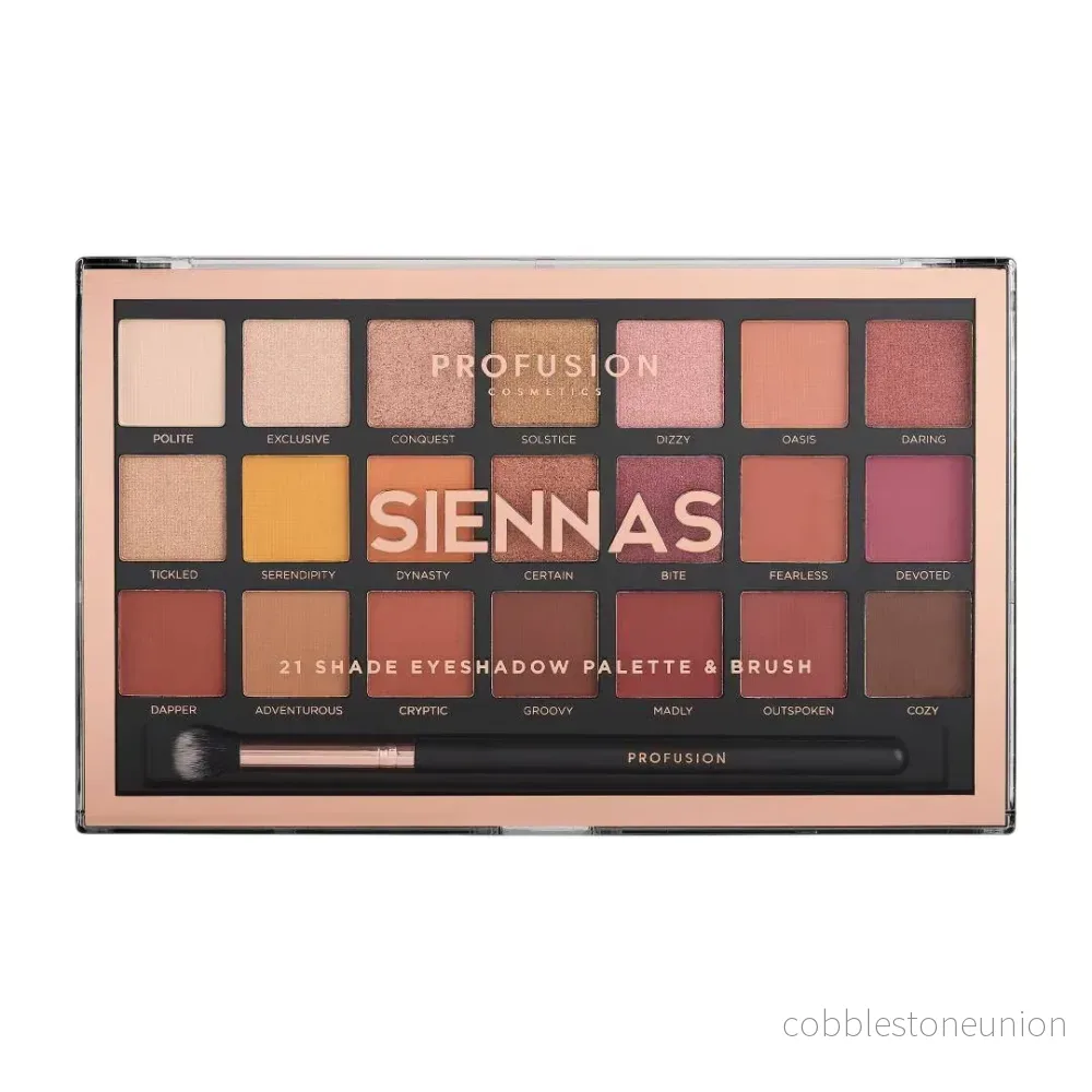 Profusion Cosmetics, Profusion, Ögonskuggspalett, Siennas, 21 Shades, 245 g
