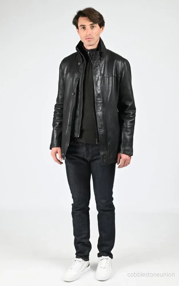 Tyler Black Lambskin Leather Overshirt - Men - Bild 2