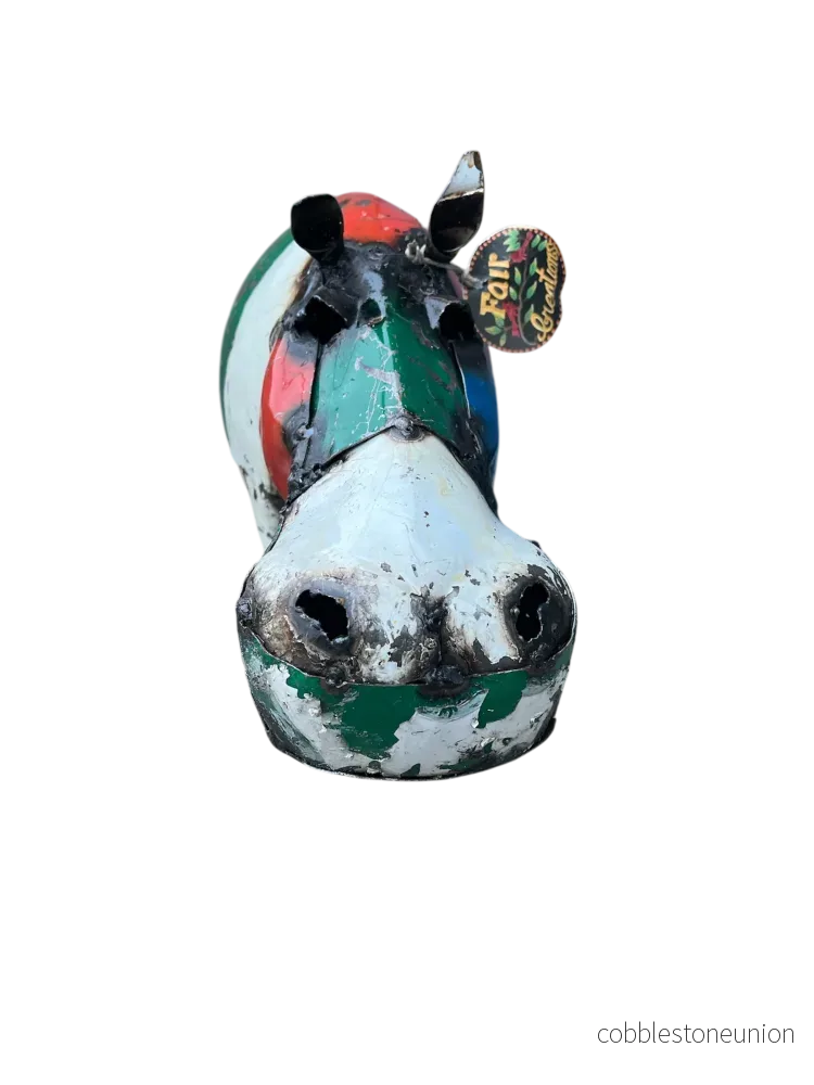 Flodhäst Flerfärgad 50 cm – Handgjord Metallskulptur från Zimbabwe - Bild 2