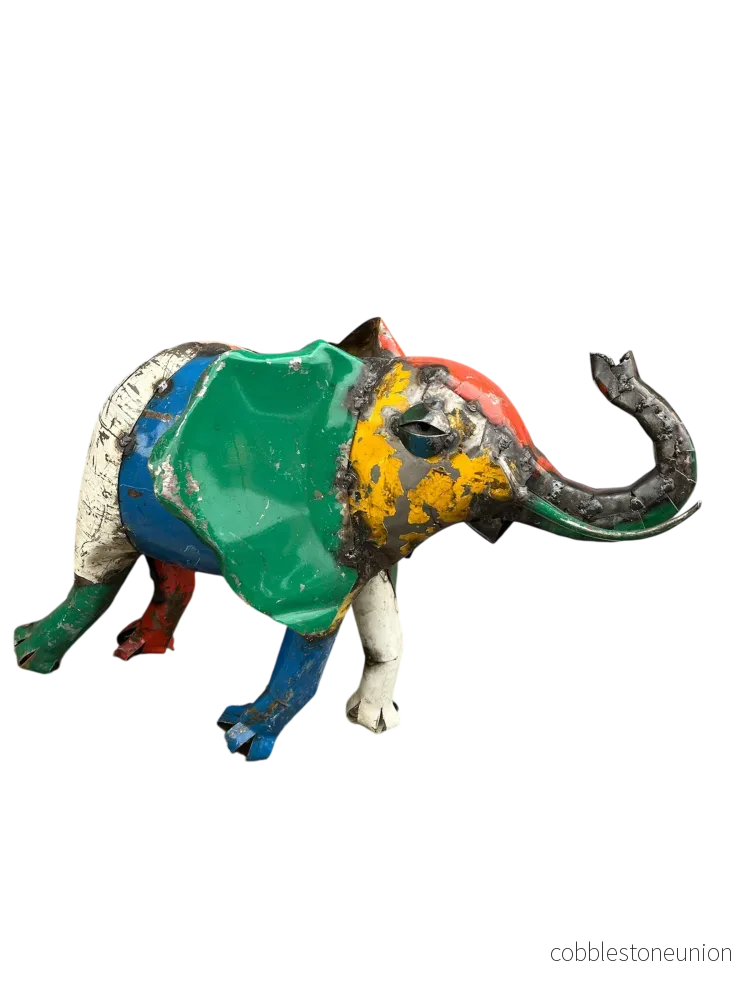 Elefant Flerfärgad 45 cm – Handgjord Metallskulptur från Zimbabwe - Bild 3