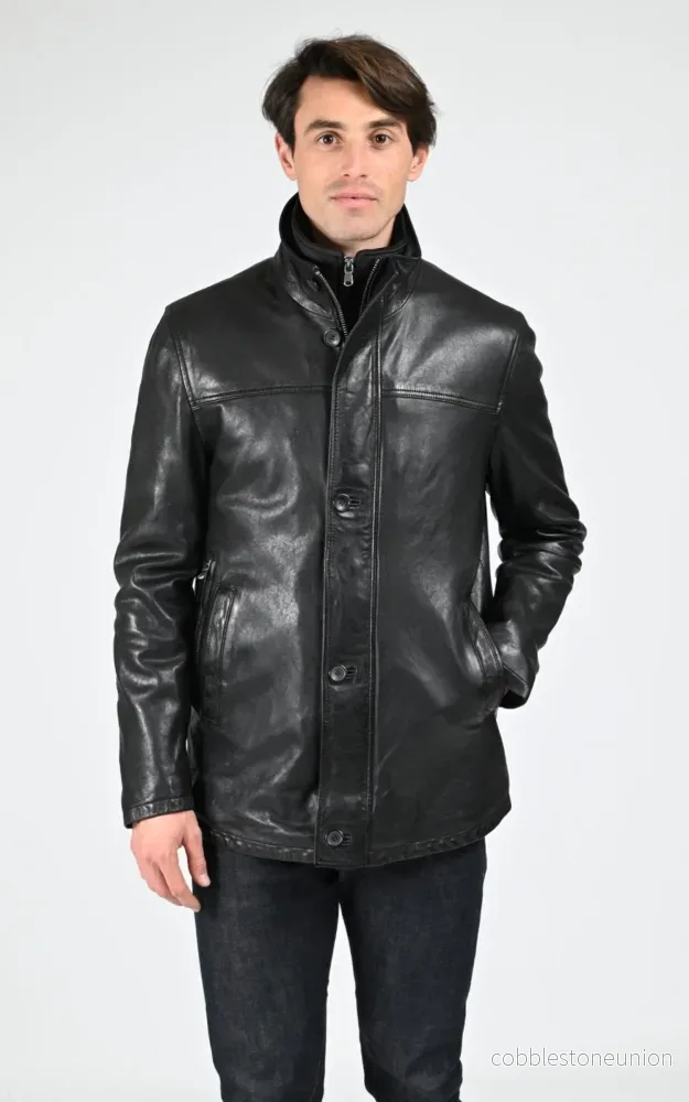 Tyler Black Lambskin Leather Overshirt – Men Tyler Black Lambskin Leather Overshirt – Men
