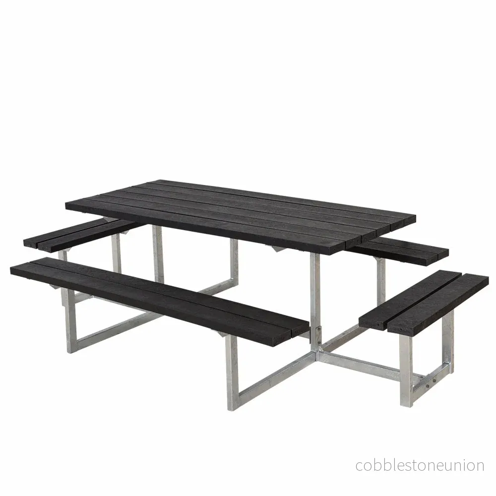 Basic bord-/bænkesæt med 2 påbygninger – 260 cm – RePlast – sort