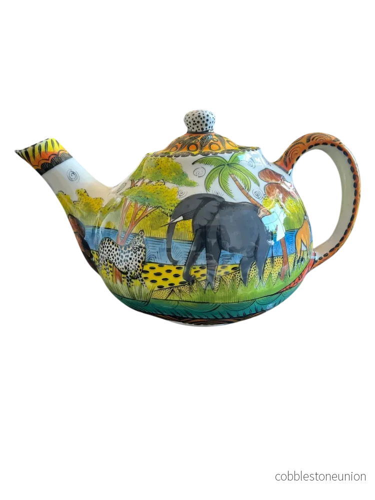 Tekanna Safarimotiv 17 cm - Handgjort Porslin Zimbabwe