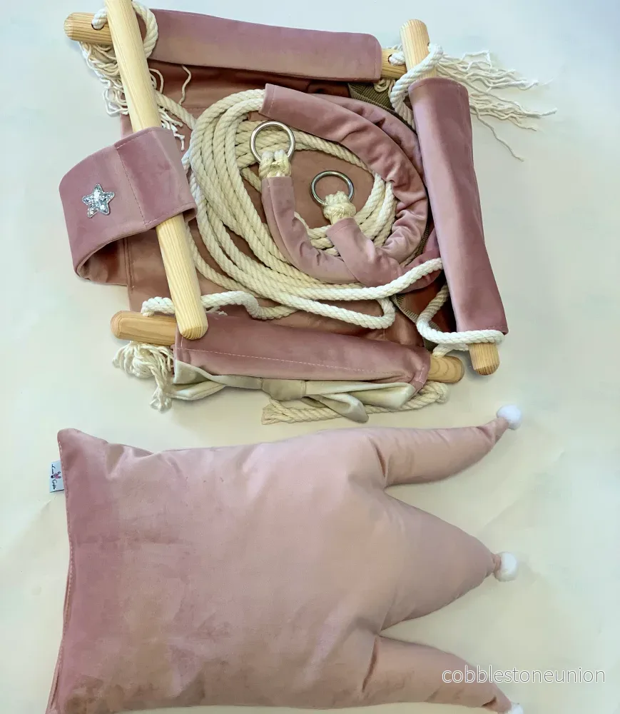 Gunga med kronformad plyschdyna, rosa - Bild 3