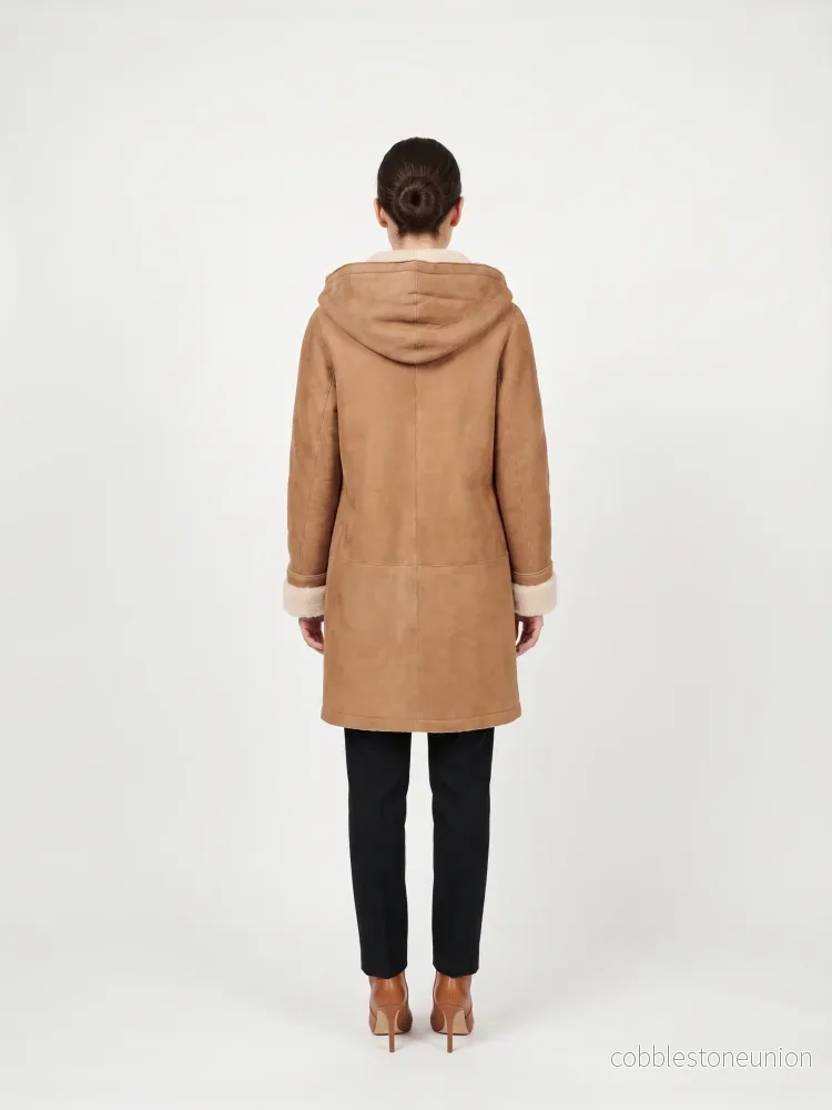 969, 90 cm. - Huva - Lammjacka i mocka - Dam - Cognac - Bild 3
