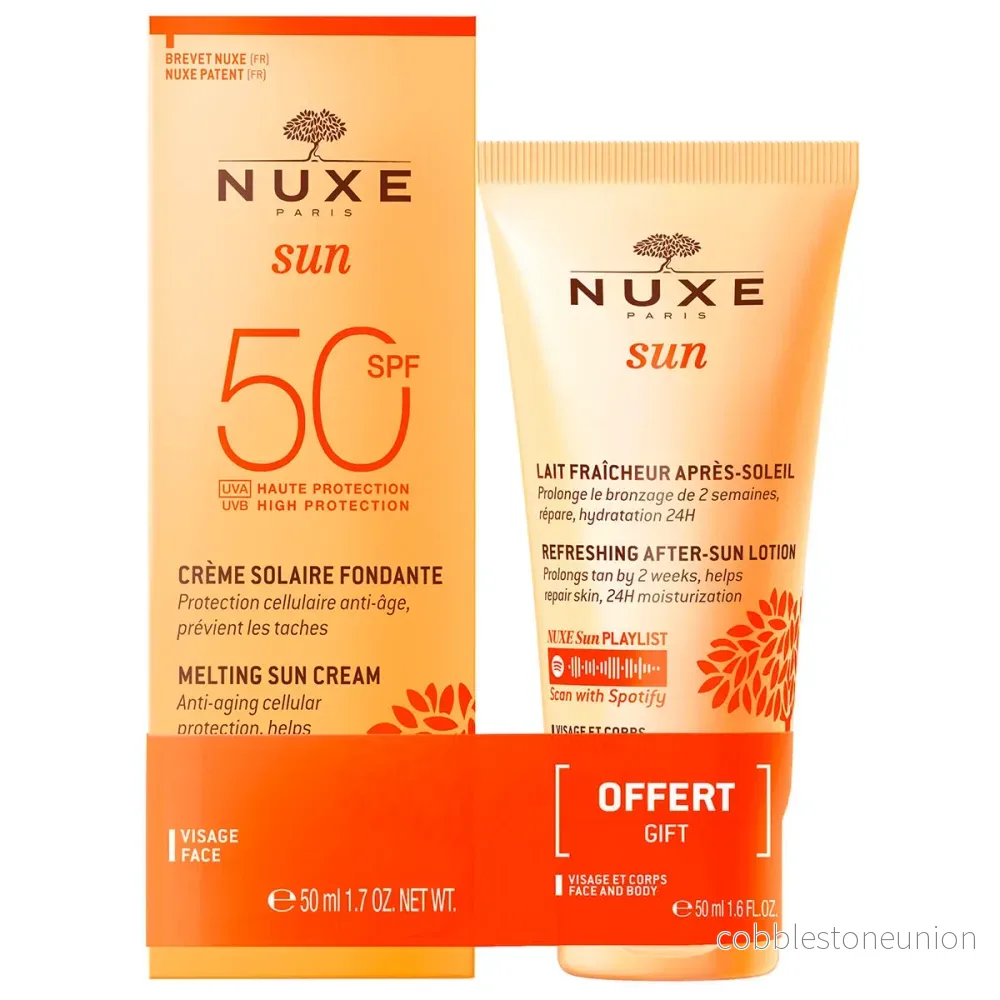 Set Nuxe: Sol, UV-skydd, Solskyddskräm, För Ansiktet, SPF 50, 50 ml + Sol, Solskydd, After-Sun Lotion, 50 ml Set Nuxe: Sol, UV-skydd, Solskyddskräm, För Ansiktet, SPF 50, 50 ml + Sol, Solskydd, After-Sun Lotion, 50 ml