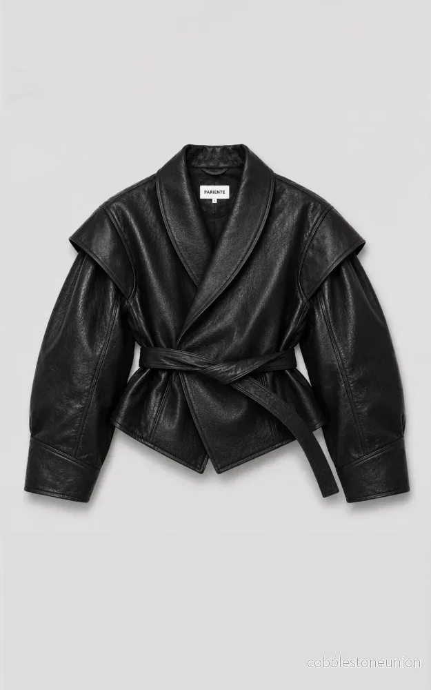 Black Mia Belted Leather Jacket - Women - Bild 2