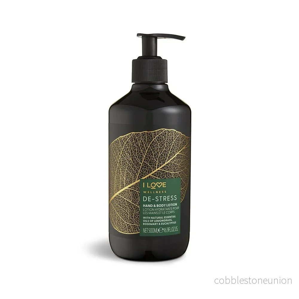 I Love, Wellness De-Stress, Vegan, Återfuktande och mjukgörande, Rosmarin, Eukalyptus & Citrongräs, Lotion, För händer & kropp, 500 ml