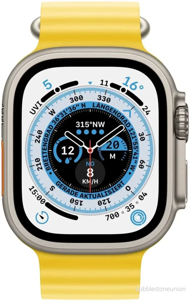 Apple Watch Ultra (2022) – 49 mm – GPS + Cellular – Silver – Gult Ocean-armband – Utmärkt skick - Bild 2