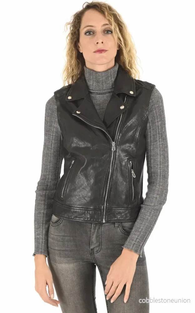 Sarah Black Leather Biker Vest - Women - Bild 2