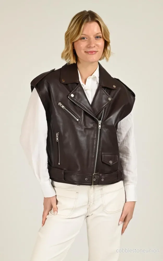 Sleeveless Burgundy Stef Biker Jacket – Women Sleeveless Burgundy Stef Biker Jacket – Women