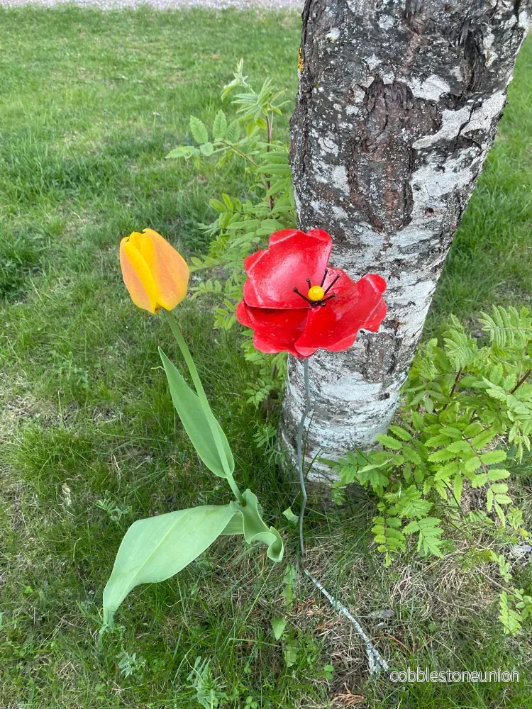 Blomma Enkel Vallmo Röd - Återvunnen Metall Zimbabwe - Bild 3