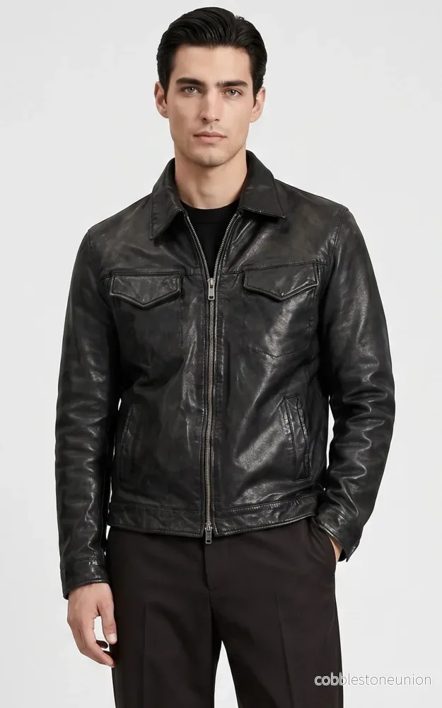 Black Leather Worker Jacket 87131 – Men