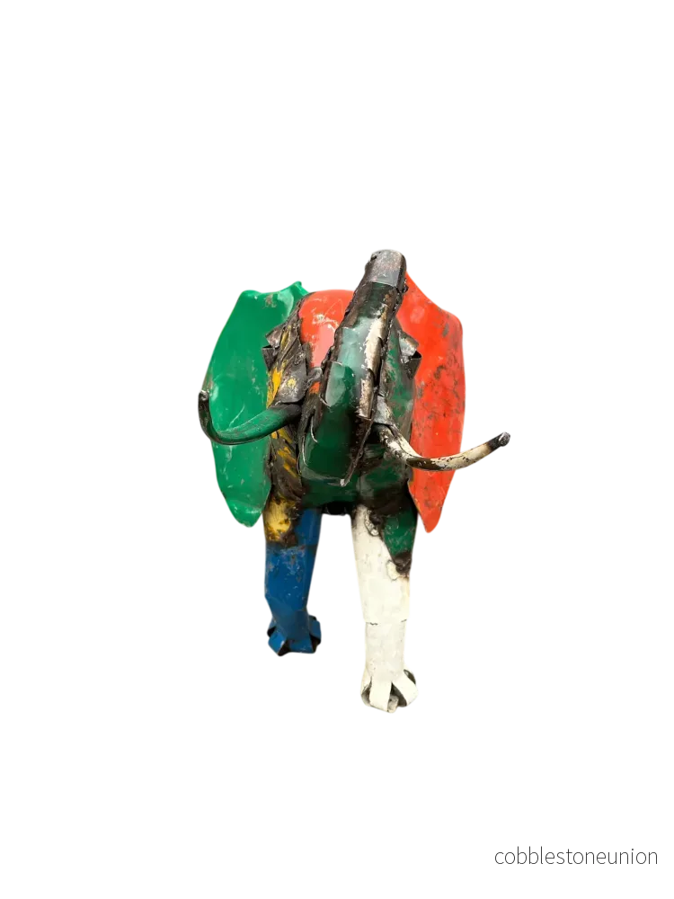 Elefant Flerfärgad 45 cm – Handgjord Metallskulptur från Zimbabwe - Bild 2