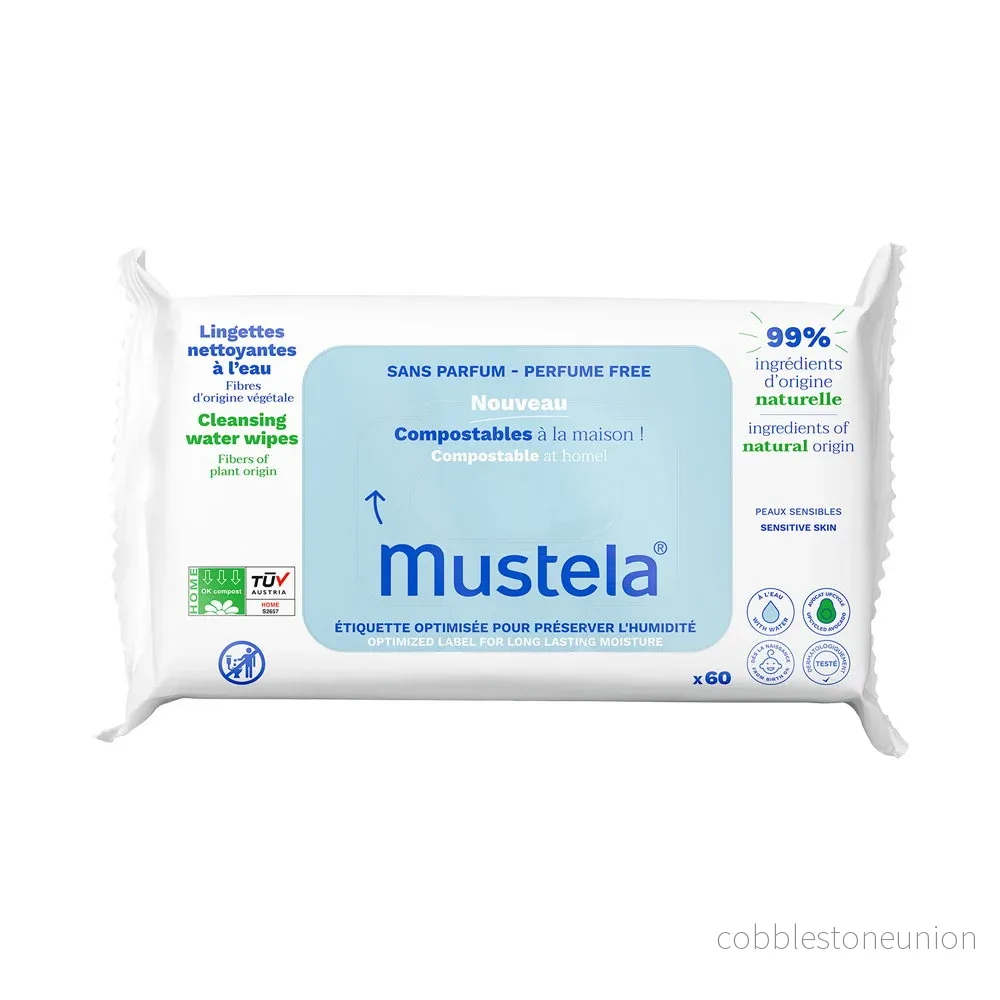 Set, Mustela, Komposterbara, Vatten, Rengöringsservetter, 60 st