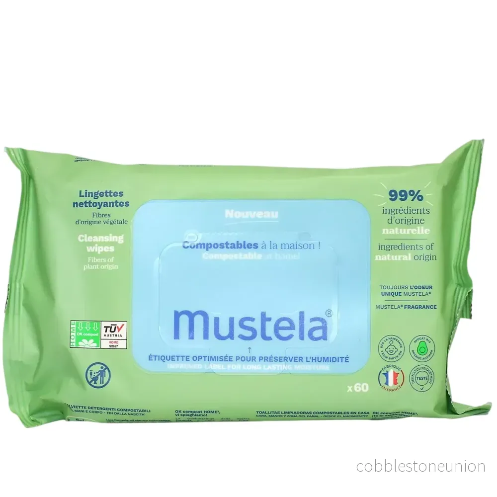 Set, Mustela, Komposterbara, Avokado, Rengöringsservetter, 60 st