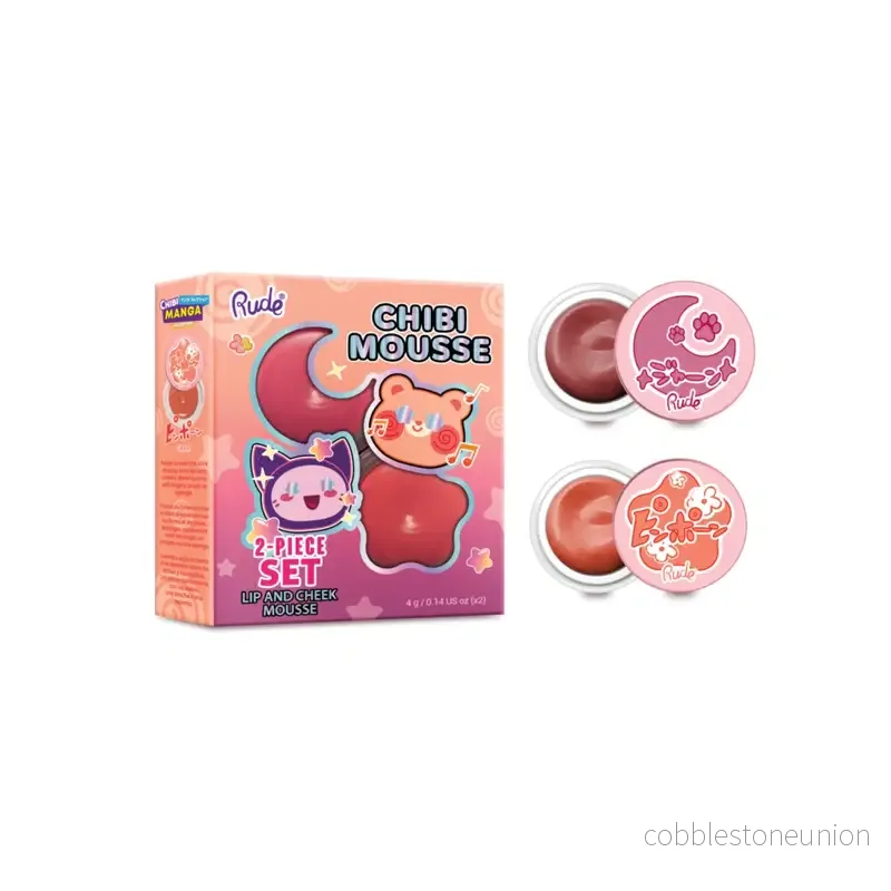 Set Rude Cosmetics: Chibi Mousse, Lip & Cheek Balm 2-In-1, Tada!, 4 g + Chibi Mousse, Lip & Cheek Balm 2-In-1, Fuzzy, 4 g
