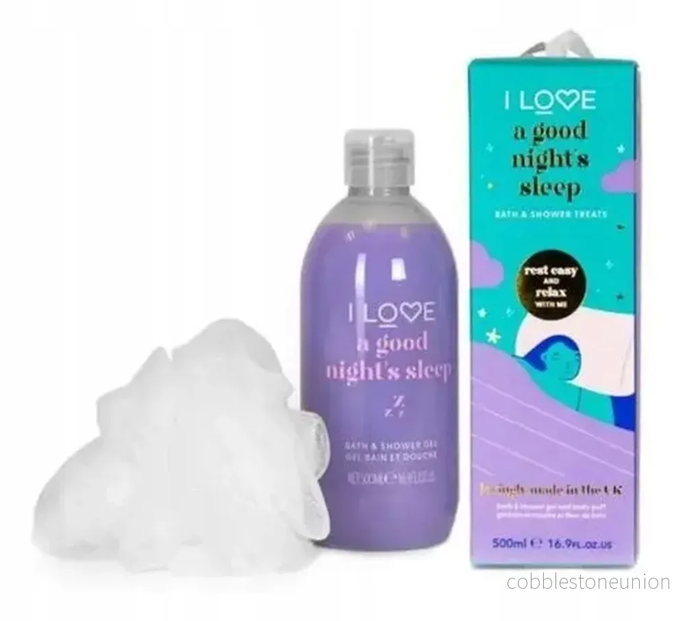 Set I Love: En god natts sömn, återfuktande, duschtvål, för alla hudtyper, 500 ml + I Love, kroppssvamp