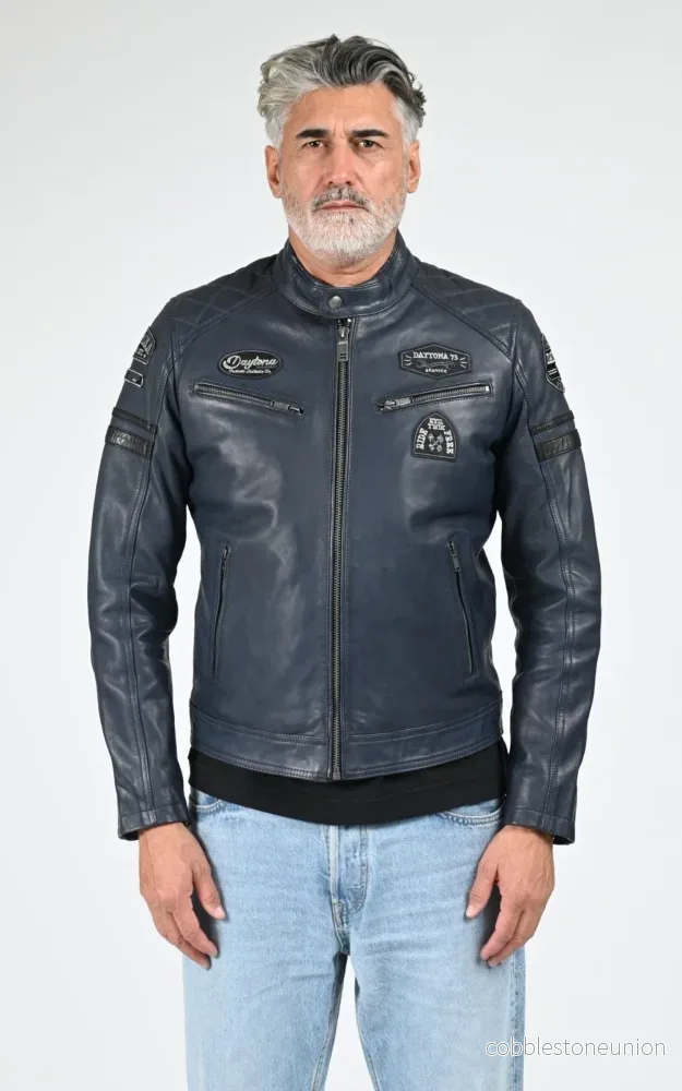 Blue Nieto Leather Biker Jacket – Men