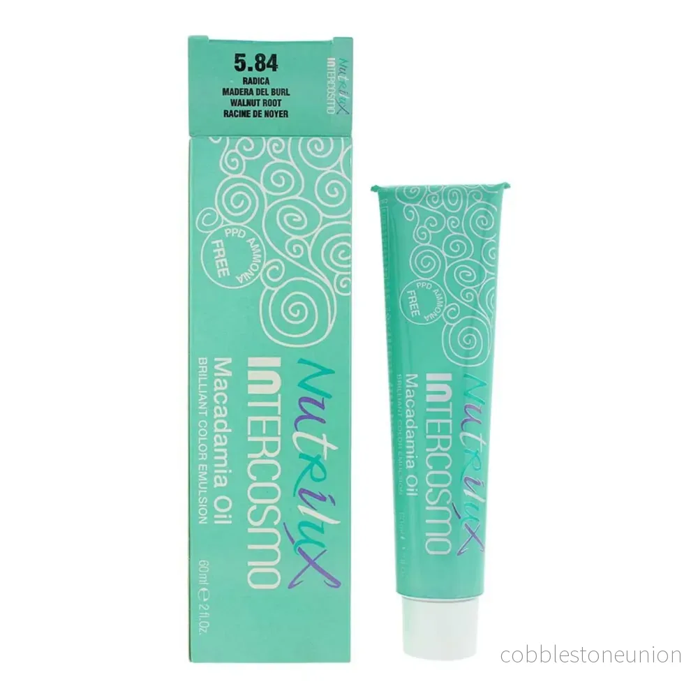 Intercosmo, Nutrilux, Makadamiaolja, Permanent hårfärg, 5.84 Walnut Root, 60 ml - Bild 2