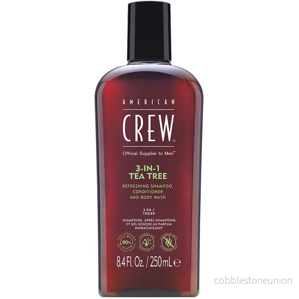 American Crew, 3-In-1 Tea Tree, Tea tree-olja, Hårschampo, balsam & duschgel 3-i-1, För återfuktning, 250 ml