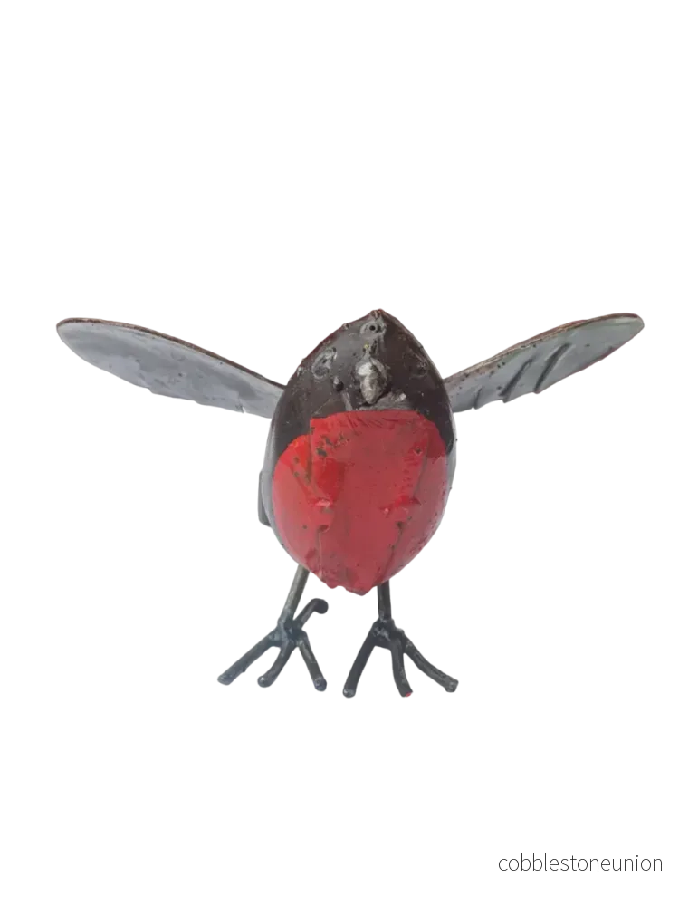 Fågel Rödhake Flygande 15 cm – Handgjord Metallskulptur från Zimbabwe - Bild 2