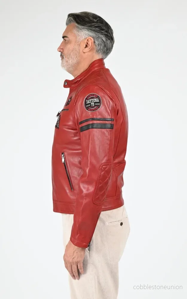Red Nieto Leather Biker Jacket - Men - Bild 3
