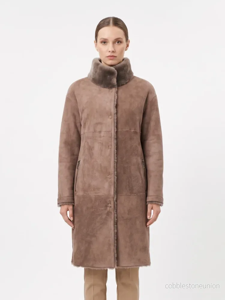 Giorgiana, 95 cm. – Collar Suede Lamb – Women Dark Oak