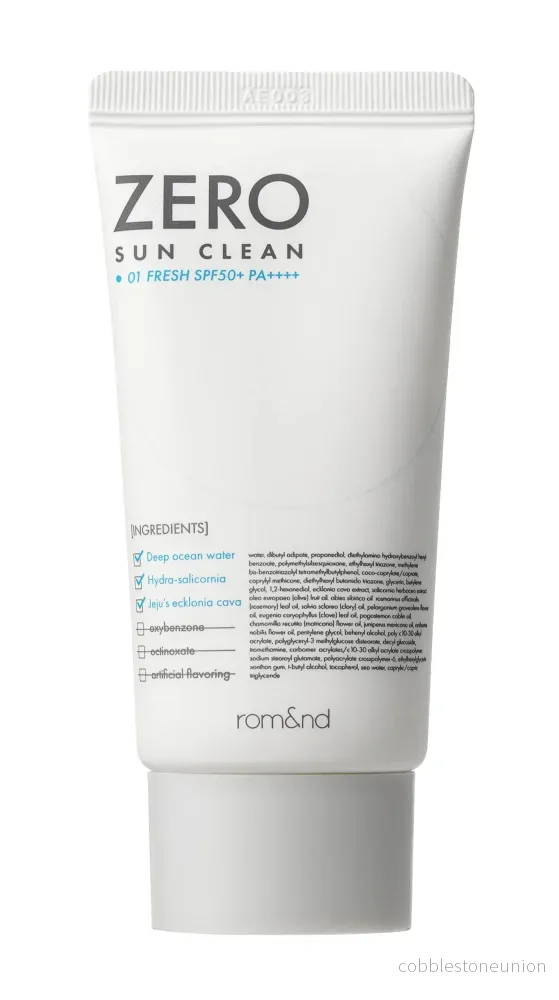 Rom&nd, Zero Sun Clean, För alla hudtyper, Innan sol exponering, Ljus grädde, För ansiktet, SPF 50+, 50 ml