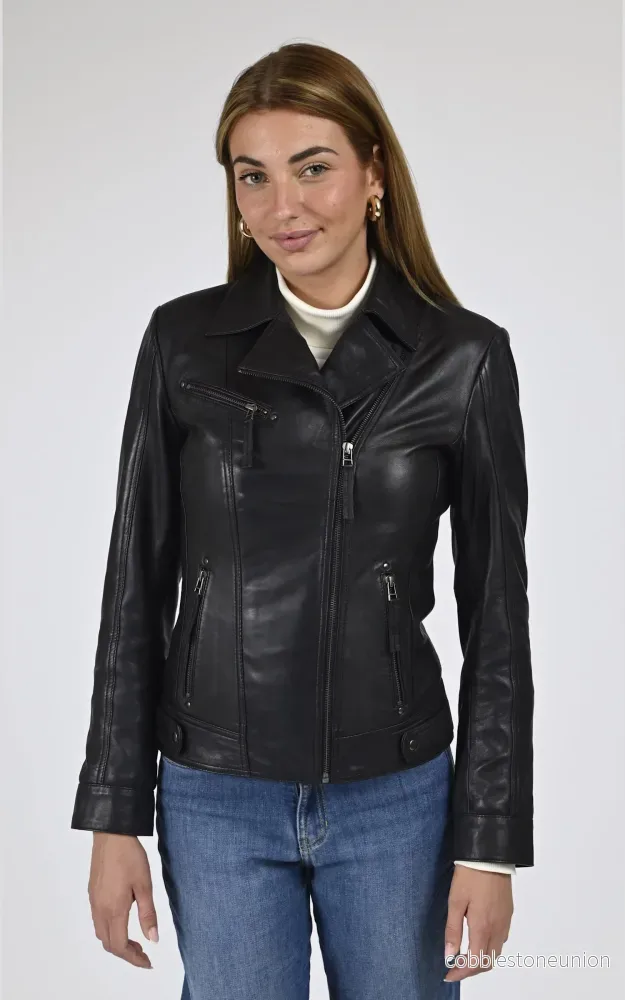 Black Janni Leather Biker Jacket – Women