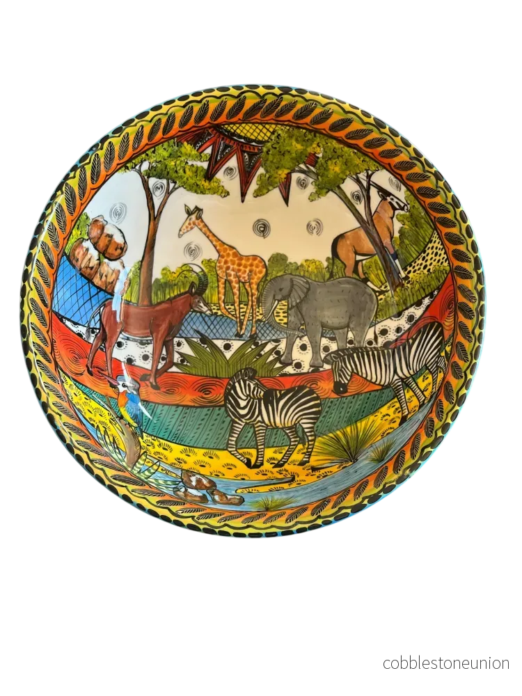 Skål Safarimotiv 28 cm - Handgjort Porslin Zimbabwe