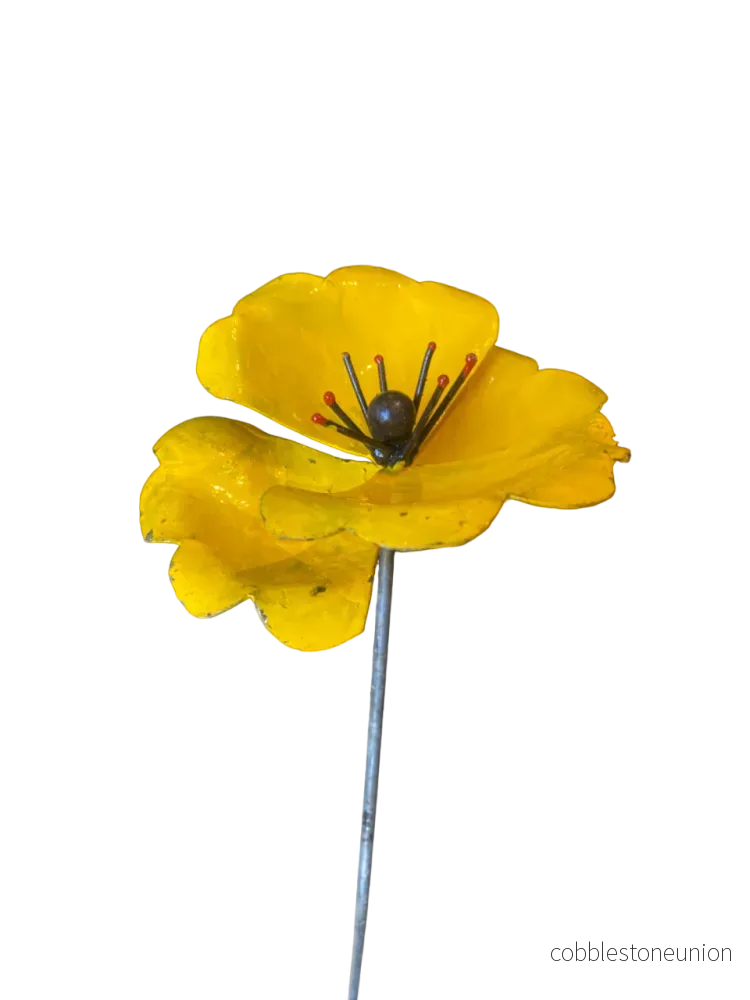 Blomma Enkel Vallmo Gul - Återvunnen Metall Zimbabwe