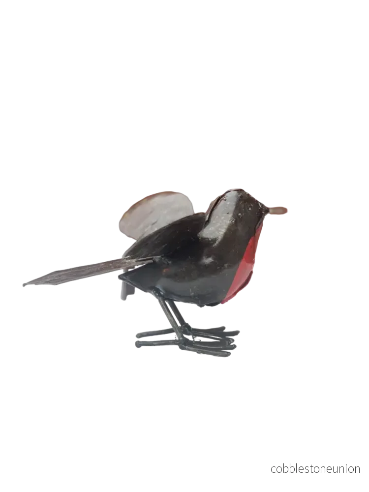 Fågel Rödhake Flygande 15 cm – Handgjord Metallskulptur från Zimbabwe - Bild 3