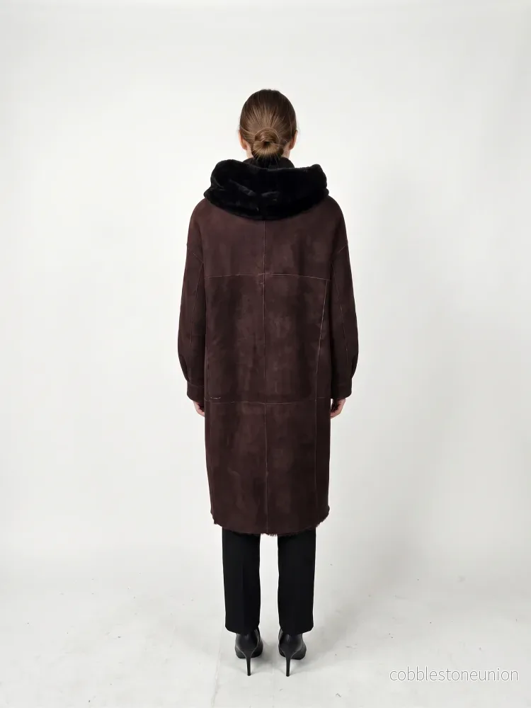 New Gabiana, 108 cm. - Hood Suede Lamb - Women Dark Brown - Bild 3