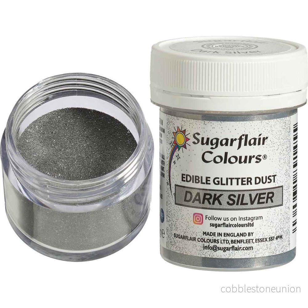 Sugarflair Ätbart Glitter Pulver - Dark Silver